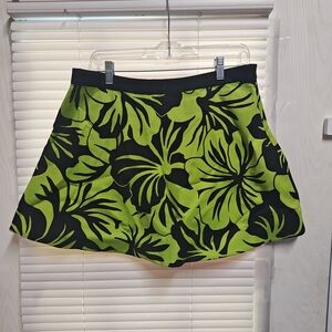 Michael Kors Mini Skirt Women 11 Green Black Floral A-Line Stretch